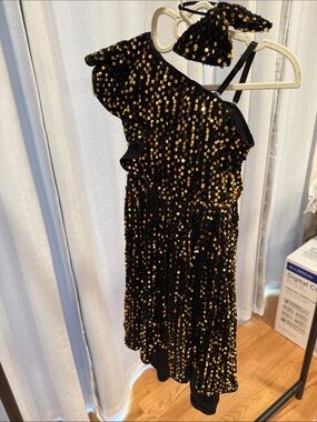 Grace Karin Black Dress with Gold Sequins for Girls